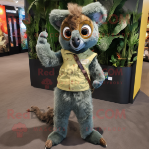 Olive Lemur mascot costume character dressed with a Flare Jeans and Hairpins