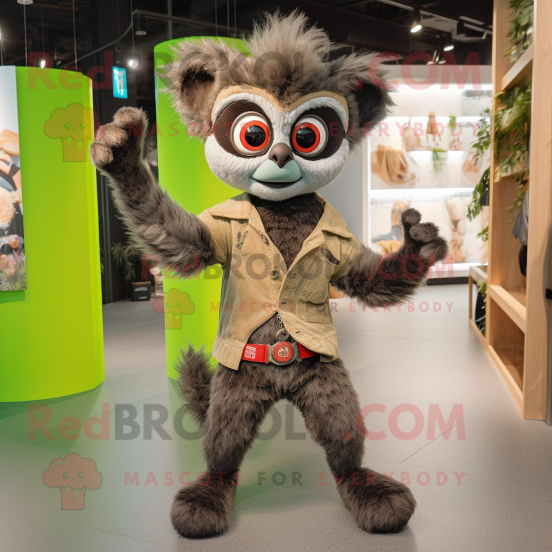 Olive Lemur mascot costume character dressed with a Flare Jeans and Hairpins Olive Lemur mascot costume character dressed with a Flare Jeans and Hairpins