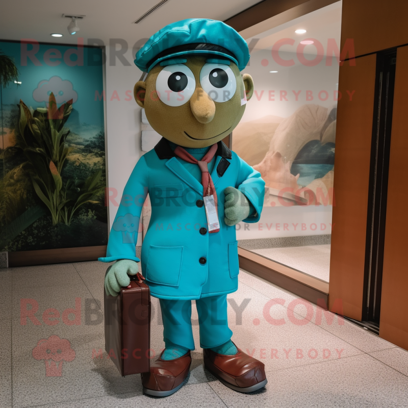 Turquoise Doctor mascot costume character dressed with a Corduroy Pants and Berets Turquoise Doctor mascot costume character dressed with a Corduroy Pants and Berets