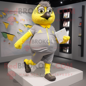 Gray Canary mascot costume character dressed with a Running Shorts and Wallets