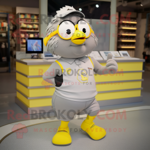 Gray Canary mascot costume character dressed with a Running Shorts and Wallets