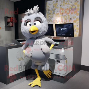 Gray Canary mascot costume character dressed with a Running Shorts and Wallets