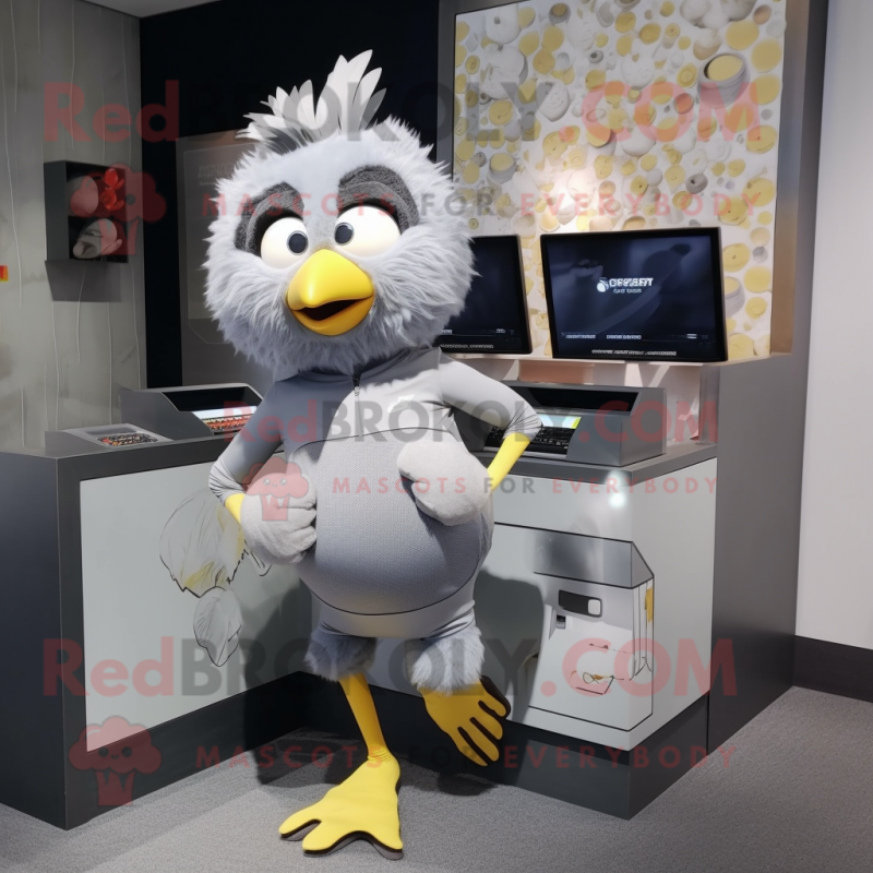 Gray Canary mascot costume character dressed with a Running Shorts and Wallets Gray Canary mascot costume character dressed with a Running Shorts and Wallets