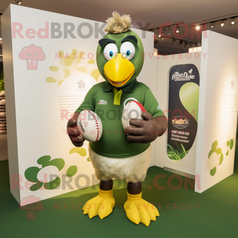 Olive Hens mascot costume character dressed with a Rugby Shirt and Earrings