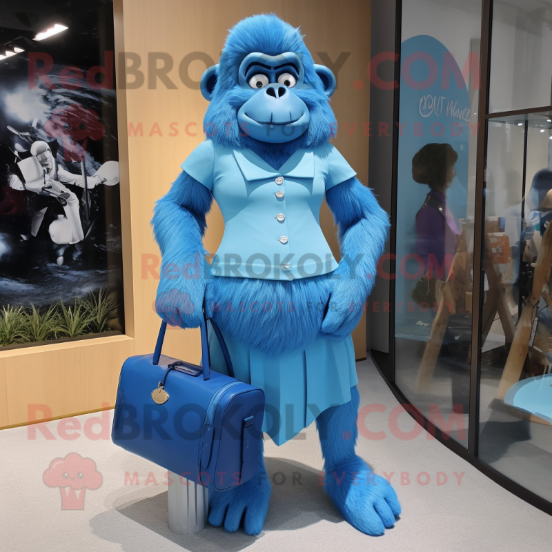 Blue Gorilla mascot costume character dressed with a Pencil Skirt and Handbags