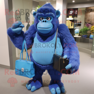 Blue Gorilla mascot costume character dressed with a Pencil Skirt and Handbags