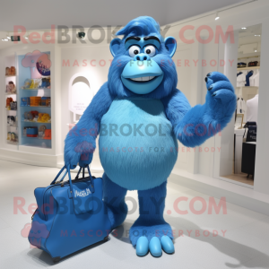 Blue Gorilla mascot costume character dressed with a Pencil Skirt and Handbags