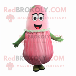 Pink Cucumber mascot costume character dressed with a Dress and Bracelets