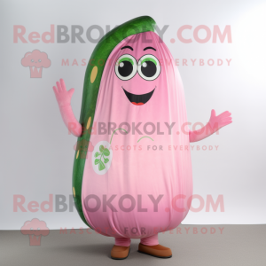 Pink Cucumber mascot costume character dressed with a Dress and Bracelets