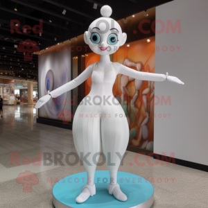 White Acrobat mascot costume character dressed with a A-Line Dress and Earrings