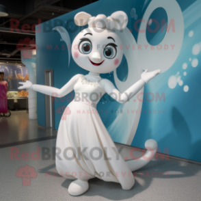 White Acrobat mascot costume character dressed with a A-Line Dress and Earrings