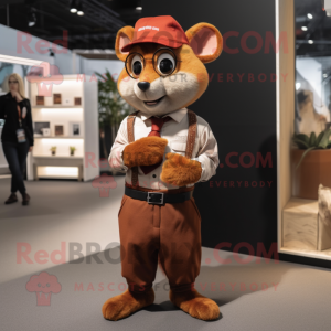 Rust Dormouse mascot costume character dressed with a Trousers and Watches