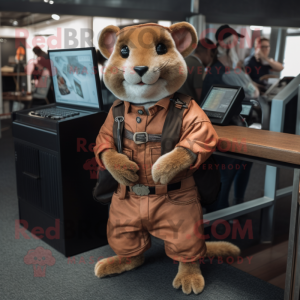 Rust Dormouse mascot costume character dressed with a Trousers and Watches