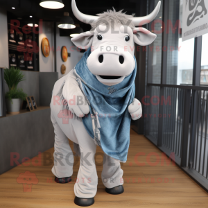 Silver Beef Stroganoff mascot costume character dressed with a Boyfriend Jeans and Scarves