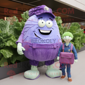 Purple Corned Beef And Cabbage mascot costume character dressed with a Denim Shorts and Wallets