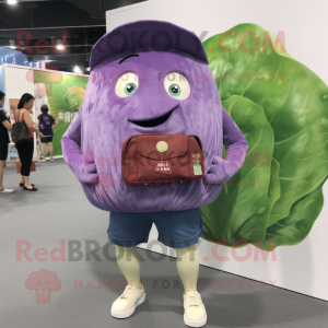 Purple Corned Beef And Cabbage mascot costume character dressed with a Denim Shorts and Wallets