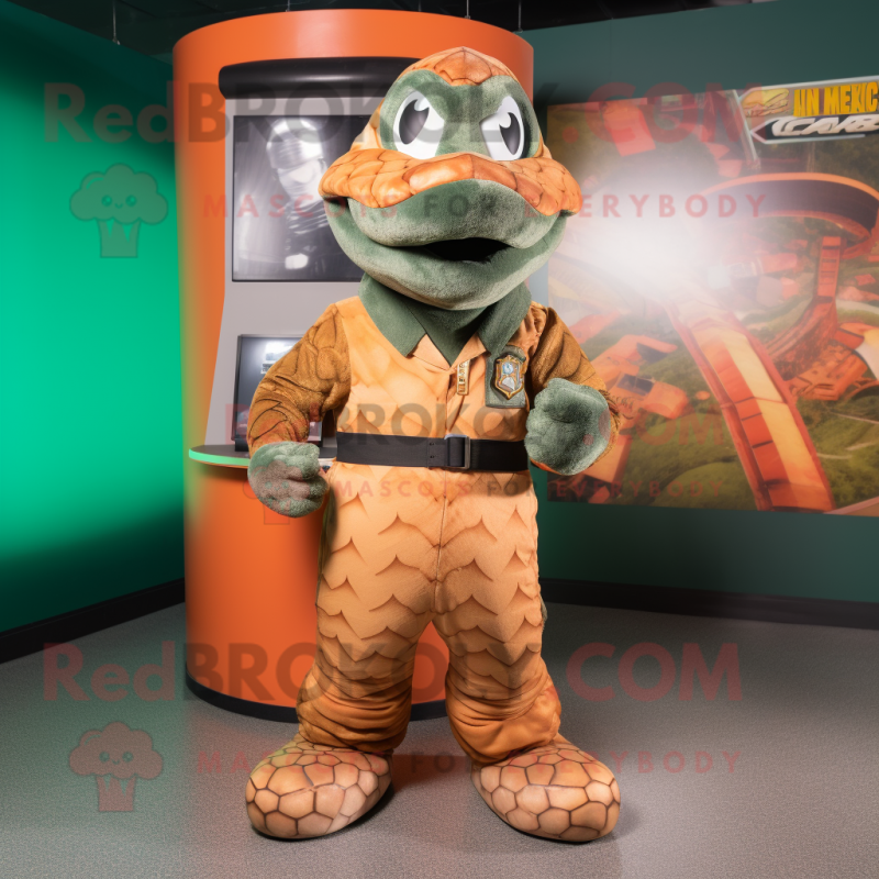 Rust Anaconda mascot costume character dressed with a Rash Guard and Mittens Rust Anaconda mascot costume character dressed with a Rash Guard and Mittens