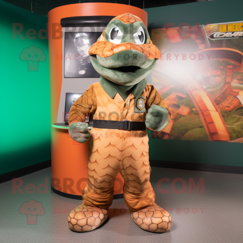 Rust Anaconda mascot costume character dressed with a Rash Guard and Mittens