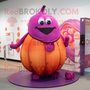 Magenta Pumpkin mascot costume character dressed with a Swimwear and Wraps