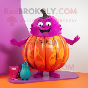 Magenta Pumpkin mascot costume character dressed with a Swimwear and Wraps