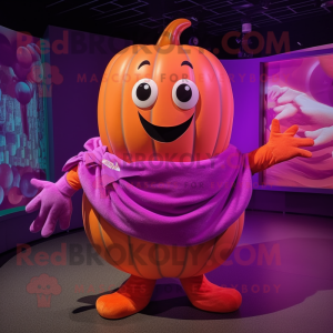 Magenta Pumpkin mascot costume character dressed with a Swimwear and Wraps