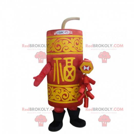 Mascotte de bâton de dynamite rouge et jaune, costume dynamite