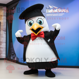 White Shakshuka mascot costume character dressed with a Tuxedo and Scarves