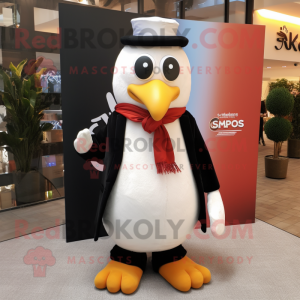 White Shakshuka mascot costume character dressed with a Tuxedo and Scarves