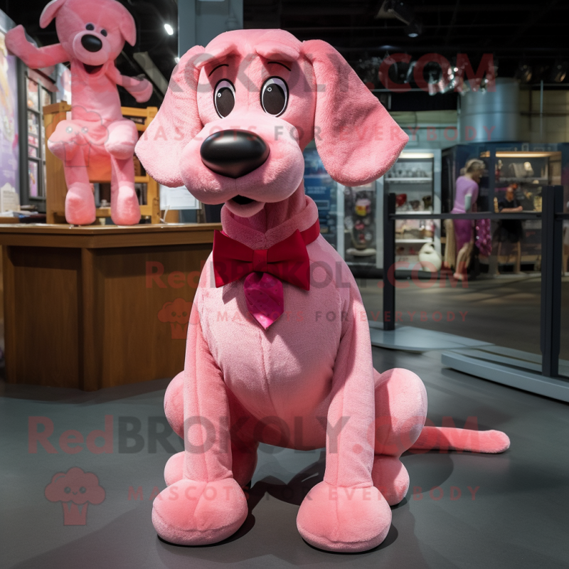 Pink Dog mascot costume character dressed with a Henley Shirt and Bow ties Pink Dog mascot costume character dressed with a Henley Shirt and Bow ties