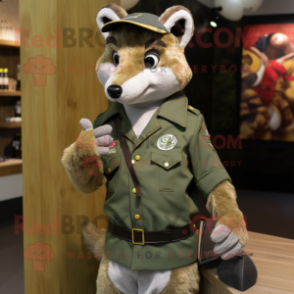 Olive Marten mascot costume character dressed with a Oxford Shirt and Rings