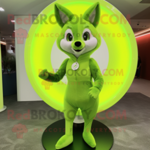 Lime Green Fox mascot costume character dressed with a Circle Skirt and Clutch bags