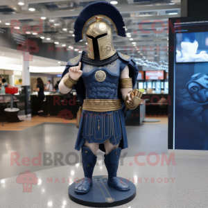 Navy Spartan Soldier mascot costume character dressed with a Mini Dress and Necklaces