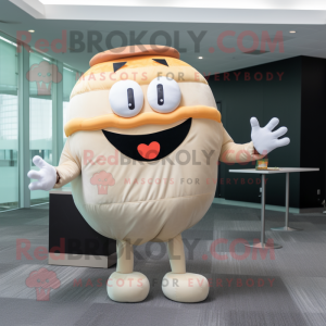 Beige Hamburger mascot costume character dressed with a Suit and Foot pads