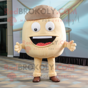 Beige Hamburger mascot costume character dressed with a Suit and Foot pads