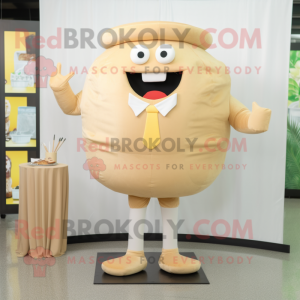 Beige Hamburger mascot costume character dressed with a Suit and Foot pads