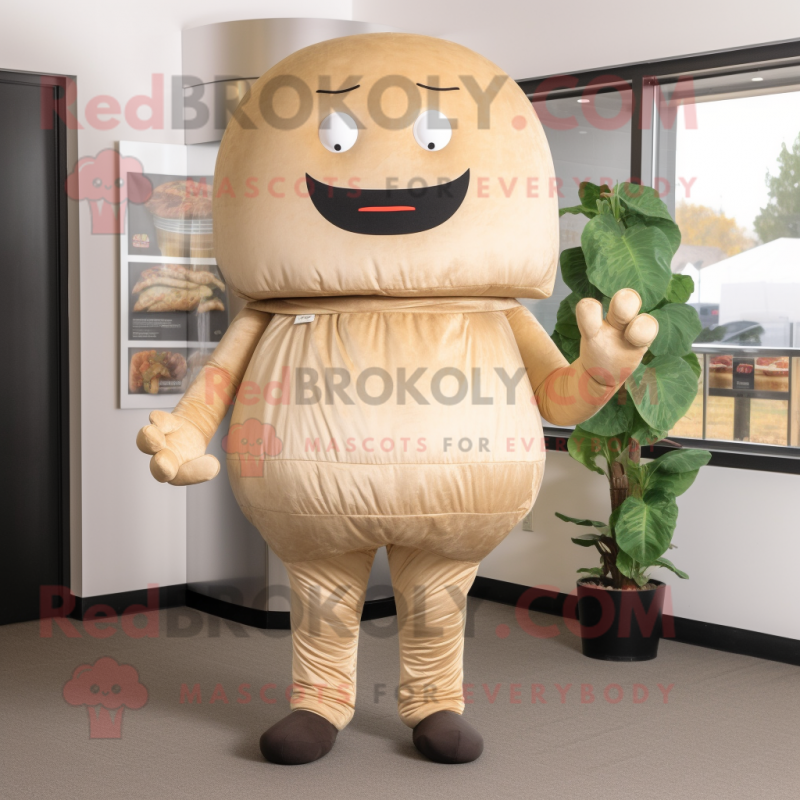 Beige Hamburger mascot costume character dressed with a Suit and Foot pads