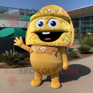 Gold Tacos mascot costume character dressed with a Bikini and Mittens