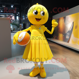 Yellow Handball Ball mascot costume character dressed with a Wrap Dress and Keychains