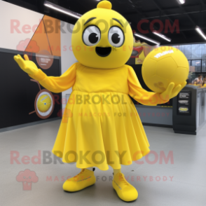 Yellow Handball Ball mascot costume character dressed with a Wrap Dress and Keychains