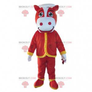 Czerwony koń maskotka, kostium krowy, czerwony kostium -