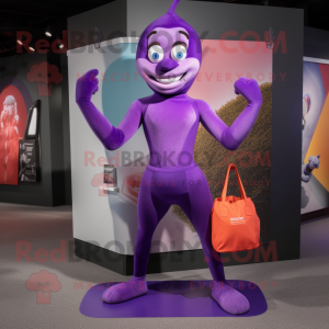 Purple Acrobat mascot costume character dressed with a Yoga Pants and Tote bags