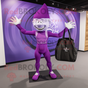 Purple Acrobat mascot costume character dressed with a Yoga Pants and Tote bags