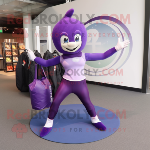 Purple Acrobat mascot costume character dressed with a Yoga Pants and Tote bags
