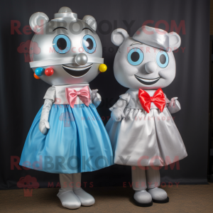Silver Gumball Machine mascot costume character dressed with a A-Line Skirt and Bow ties