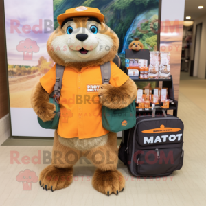 Peach Marmot mascot costume character dressed with a Cargo Shorts and Coin purses