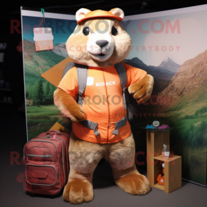 Peach Marmot mascot costume character dressed with a Cargo Shorts and Coin purses