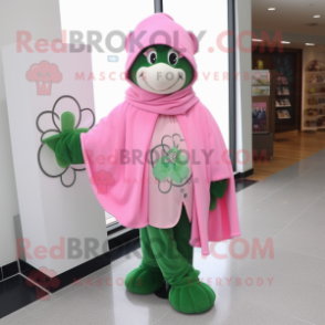 Pink Four Leaf Clover mascot costume character dressed with a Long Sleeve Tee and Scarf clips