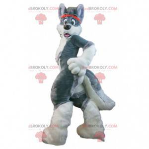 Mascota de perro gris y blanco, disfraz de husky gigante -