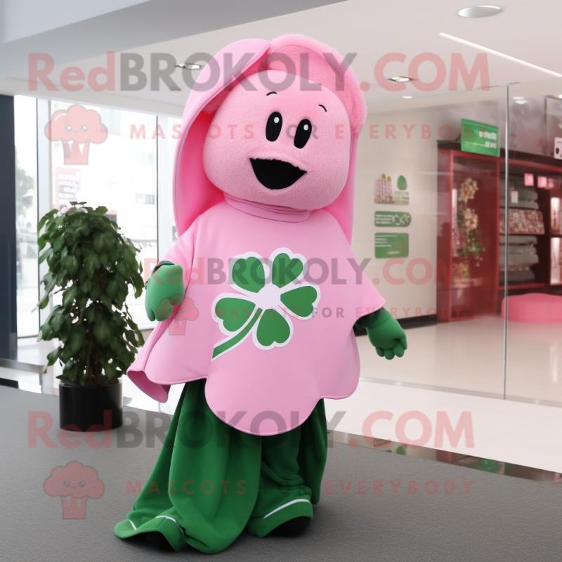 Pink Four Leaf Clover mascot costume character dressed with a Long Sleeve Tee and Scarf clips Pink Four Leaf Clover mascot costume character dressed with a Long Sleeve Tee and Scarf clips