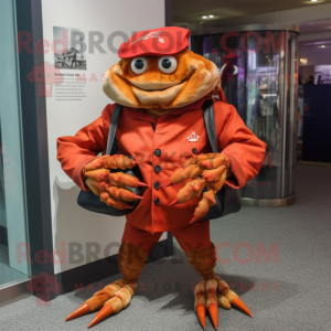 nan Crab mascot costume character dressed with a Jacket and Clutch bags